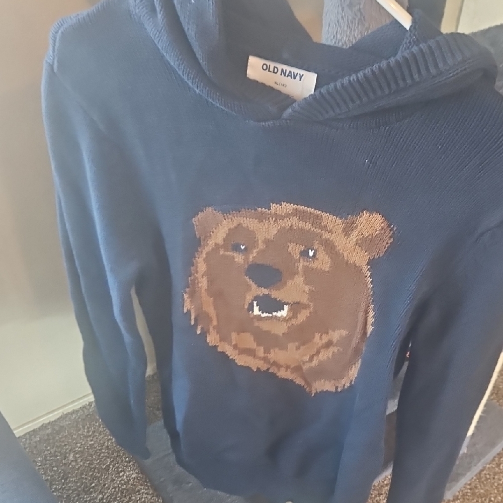 Old Navy Navy Blue Hoodie with Bear Design